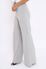 Grey High Waisted Flare Trousers - Kym-Trousers