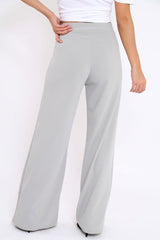 Grey High Waisted Flare Trousers - Kym-Trousers