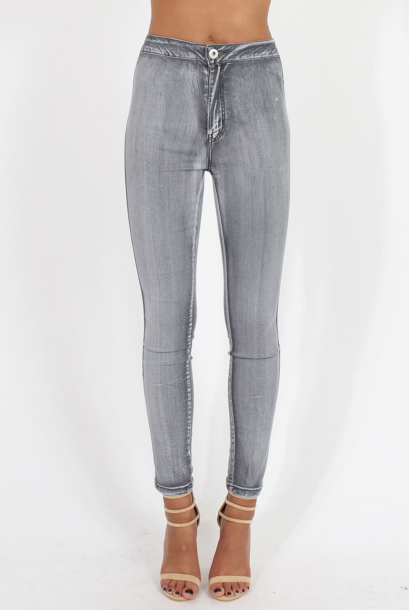 Grey High Waisted Skinny Jeans - Josephine-Jeans