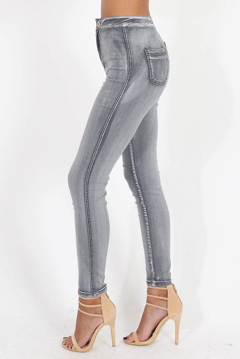 Grey High Waisted Skinny Jeans - Josephine-Jeans