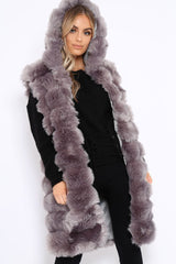 Grey Hooded Faux Fur Gilet - Jadie-Jackets