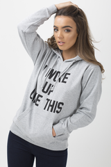 Grey 'I Woke Up Like This' Slogan Hoodie - Bey-Loungewear