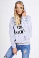 Grey I'd Rather Stay In Bed Slogan Hoodie - Tammy-Loungewear