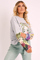 Grey Illustration Graphic Print Sweatshirt - Cammie-Jumper