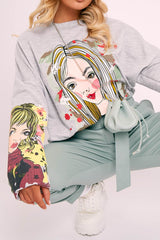 Grey Illustration Graphic Print Sweatshirt - Cammie-Jumper