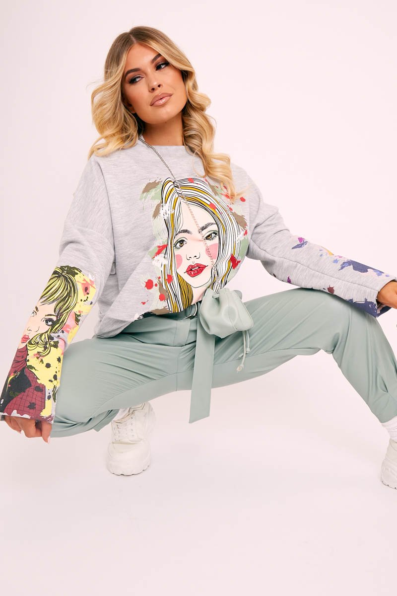 Grey Illustration Graphic Print Sweatshirt - Cammie-Jumper