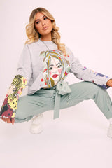 Grey Illustration Graphic Print Sweatshirt - Cammie-Jumper