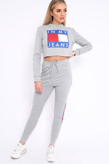 Grey In My Jeans Cropped Top Loungewear Set - Yarely-Loungewear