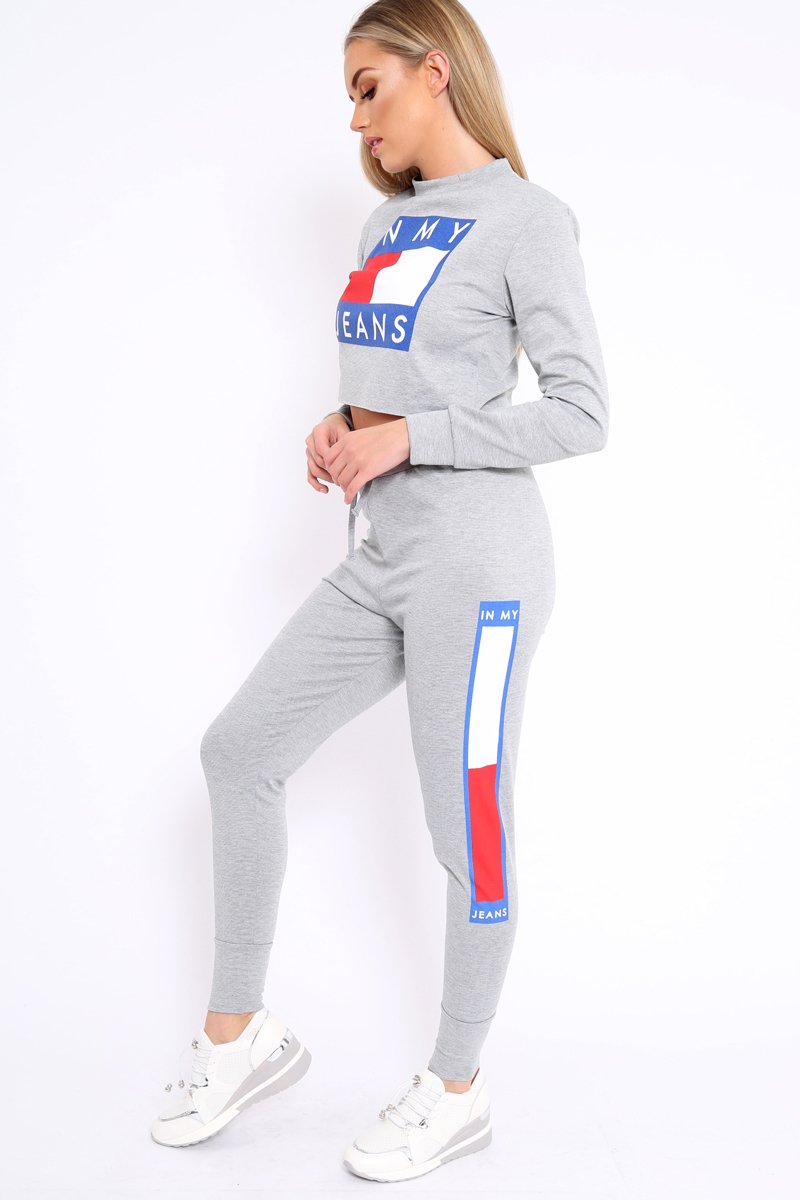 Grey In My Jeans Cropped Top Loungewear Set - Yarely-Loungewear