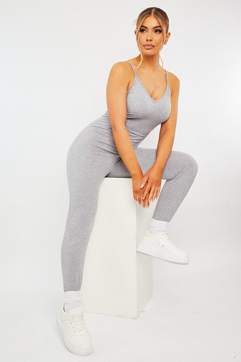 Grey Jersey Scoop Neck Jumpsuit - Kadia-Jumpsuits