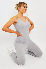 Grey Jersey Scoop Neck Jumpsuit - Kadia-Jumpsuits