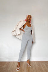 Grey Jersey Scoop Neck Jumpsuit - Kadia-Jumpsuits