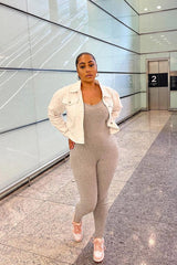 Grey Jersey Scoop Neck Jumpsuit - Kadia-Jumpsuits