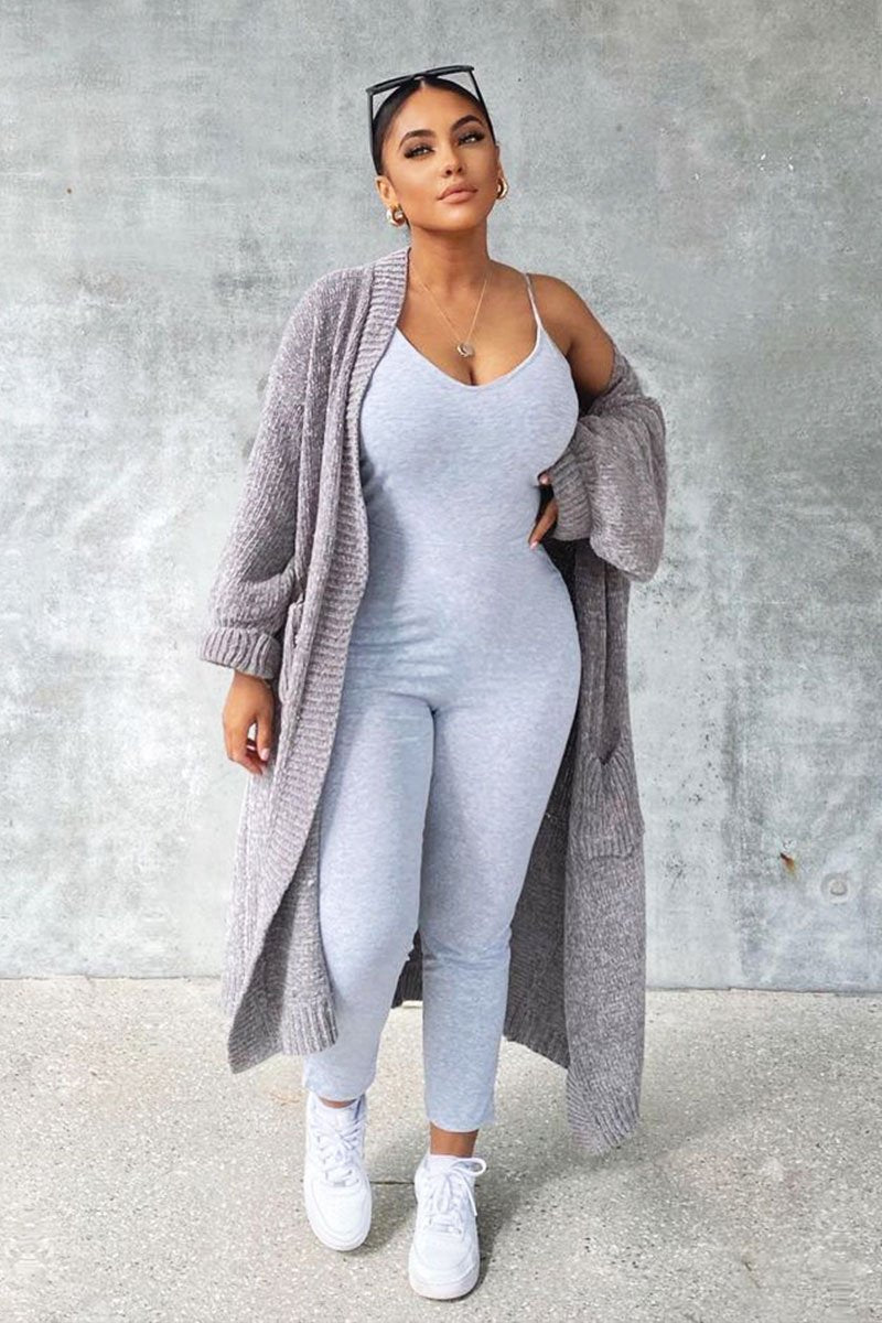 Grey Jersey Scoop Neck Jumpsuit - Kadia-Jumpsuits