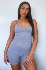 Grey Jersey Scoop Neck Unitard - Patsy-Playsuits