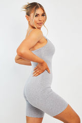 Grey Jersey Scoop Neck Unitard - Patsy-Playsuits