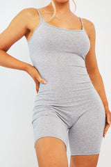Grey Jersey Scoop Neck Unitard - Patsy-Playsuits
