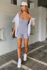 Grey Jersey Scoop Neck Unitard - Patsy-Playsuits