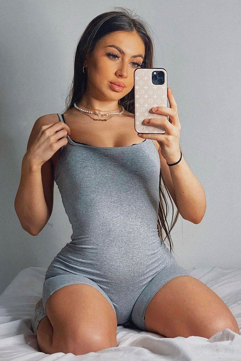 Grey Jersey Scoop Neck Unitard - Patsy-Playsuits