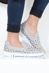 Grey Jewel Slip On Trainers - Leya-Trainers