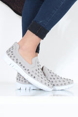 Grey Jewel Slip On Trainers - Leya-Trainers