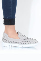 Grey Jewel Slip On Trainers - Leya-Trainers