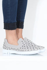Grey Jewel Slip On Trainers - Leya-Trainers