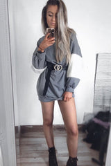 Grey Jumper Dress with Fur Sleeves - Paris-Dresses