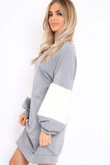 Grey Jumper Dress with Fur Sleeves - Paris-Dresses