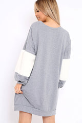 Grey Jumper Dress with Fur Sleeves - Paris-Dresses