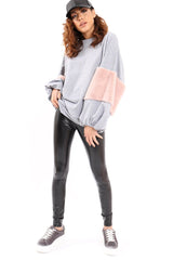 Grey Jumper with Fur Sleeves - Stephanie-Jumper