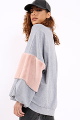 Grey Jumper with Fur Sleeves - Stephanie-Jumper