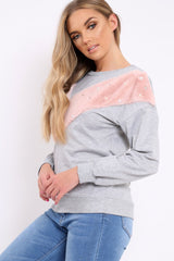 Grey Jumper with Fur and Pearl Front - Annita-Jumper