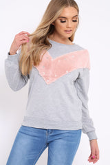 Grey Jumper with Fur and Pearl Front - Annita-Jumper