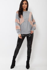 Grey Jumper with Fur on Front and Sleeves - Mercedes-Jumper