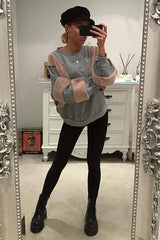 Grey Jumper with Fur on Front and Sleeves - Mercedes-Jumper