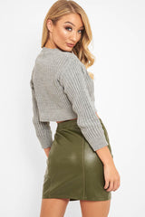 Grey Knit Detail Crop Jumper - Kiana-Crop Jumper