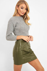 Grey Knit Detail Crop Jumper - Kiana-Crop Jumper