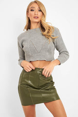 Grey Knit Detail Crop Jumper - Kiana-Crop Jumper
