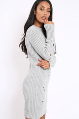 Grey Knit Distressed Jumper Dress - Cheryl-Dresses