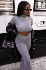 Grey Knit High Neck Crop Top and Trouser Co-ord - Helena-Co-ords