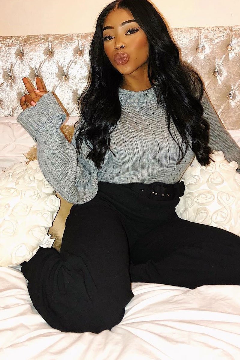 Grey Knit High Neck Jumper - Jaelynn-Jumper