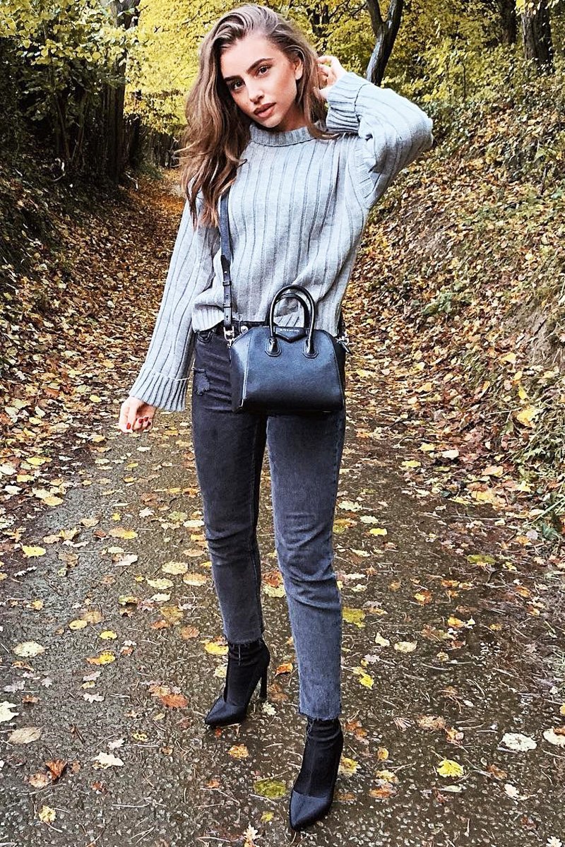 Grey Knit High Neck Jumper - Jaelynn-Jumper