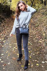 Grey Knit High Neck Jumper - Jaelynn-Jumper