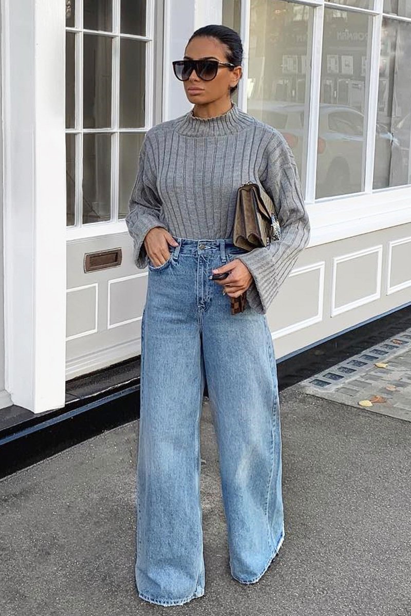 Grey Knit High Neck Jumper - Jaelynn-Jumper