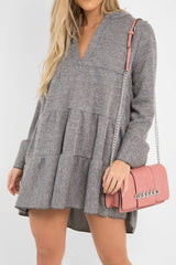Grey Knit Plunge Flute Sleeve Shift Dress - Halsey-Dresses