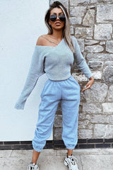 Grey Knit Plunge Neckline Jumper - Roselie-Jumper