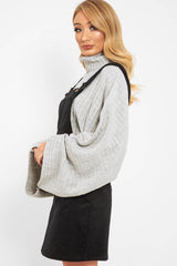 Grey Knit Roll Neck Batwing Jumper - Fallon-Jumper