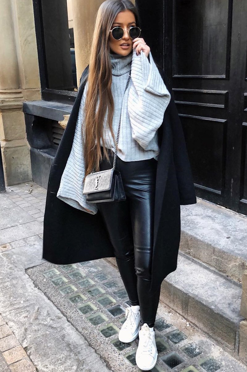 Grey Knit Roll Neck Batwing Jumper - Fallon-Jumper
