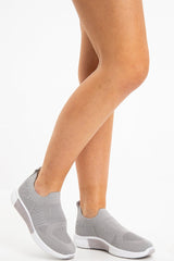 Grey Knit Slip On Chunky Sole Trainers - Fynlee-Trainers